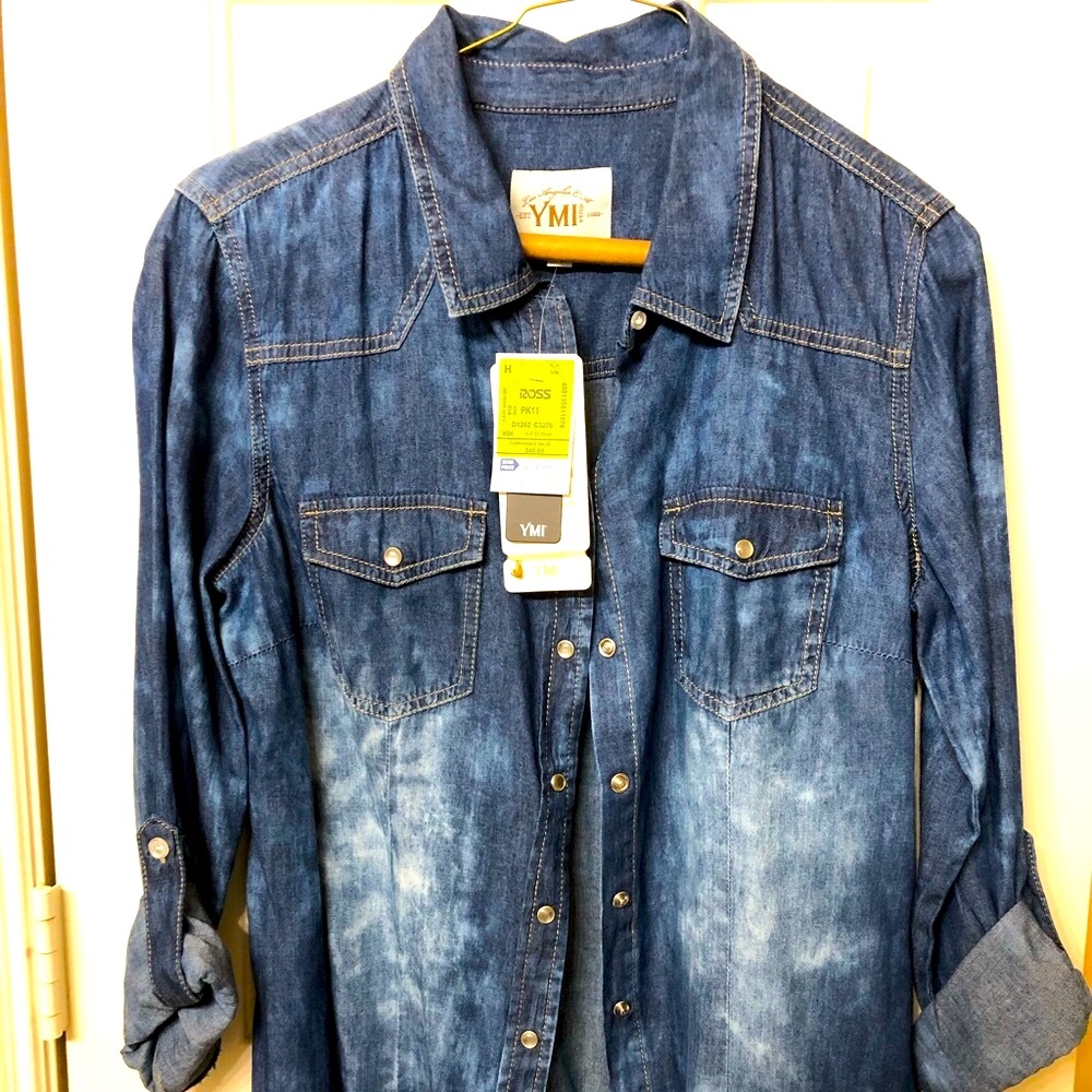 Distressed blue Jean button down shirt